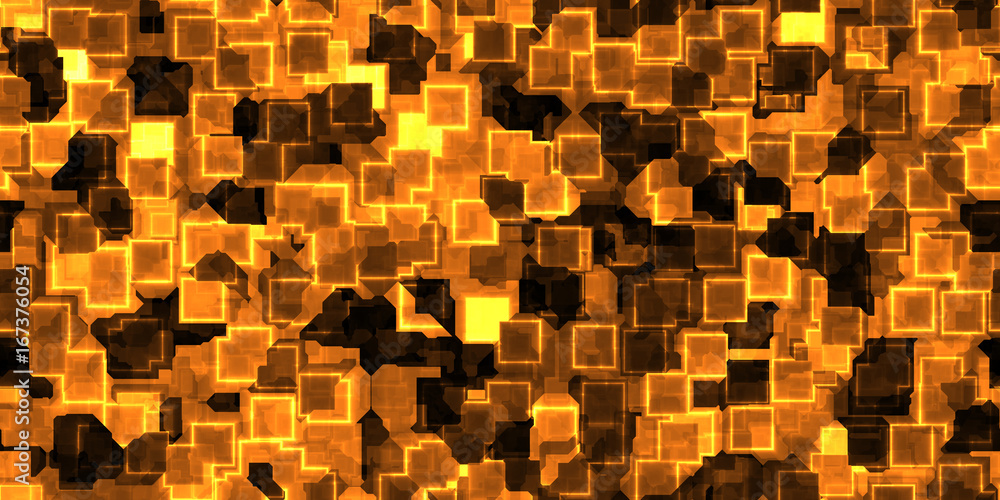 Poster golden seamless cyber glow neon squares pattern background texture.