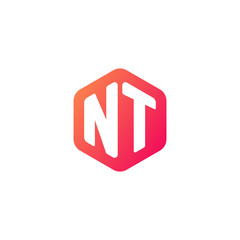 Initial letter nt, rounded hexagon logo, gradient red orange colors