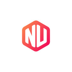 Initial letter nu, rounded hexagon logo, gradient red orange colors