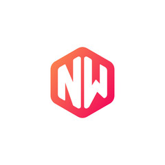 Initial letter nw, rounded hexagon logo, gradient red orange colors