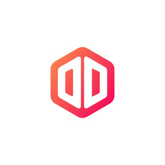 Initial letter od, rounded hexagon logo, gradient red orange colors