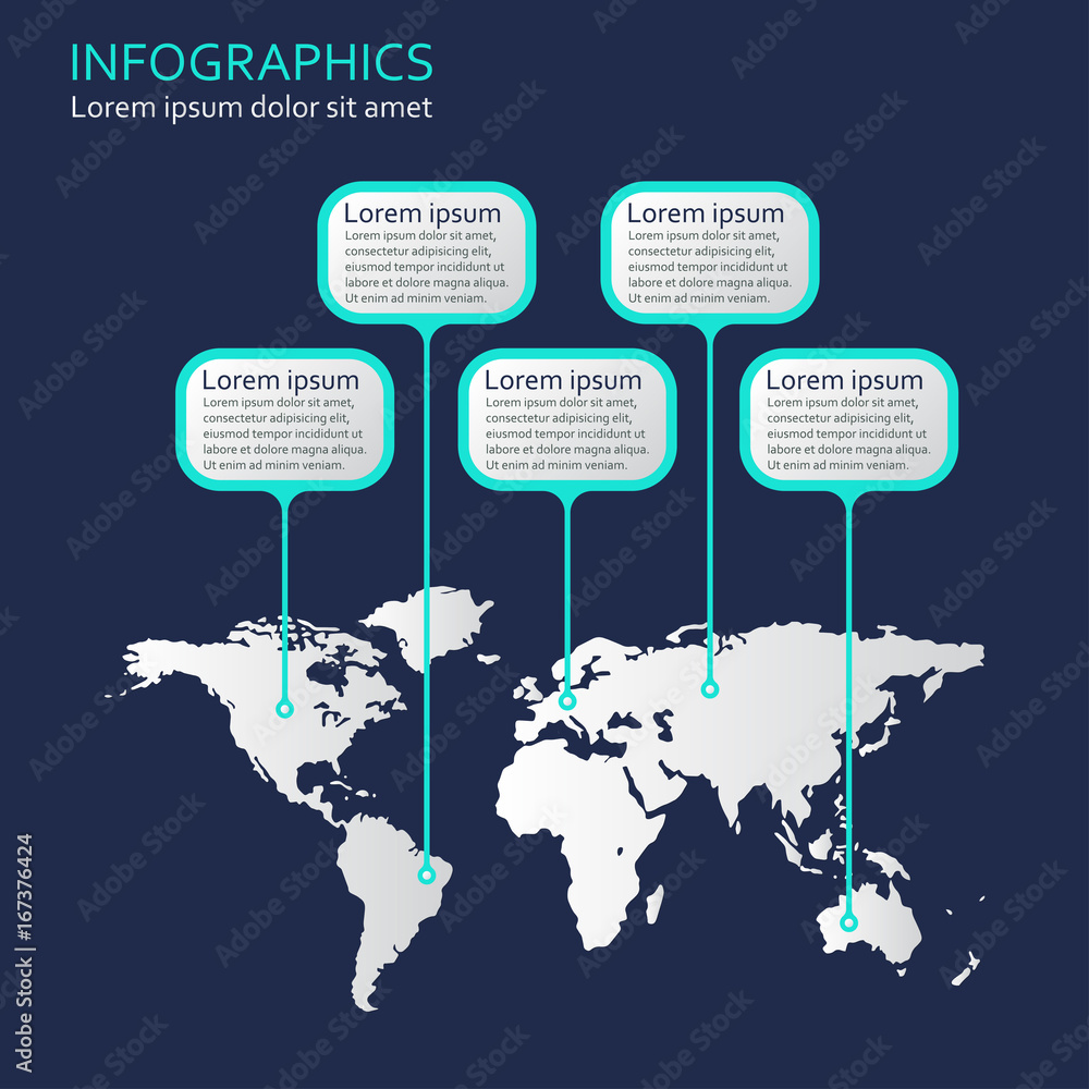 Poster world map. vector map infographics template with pointers. country infographic design elements.