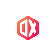 Initial letter ox, rounded hexagon logo, gradient red orange colors	
 
