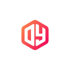 Initial letter oy, rounded hexagon logo, gradient red orange colors	
 
