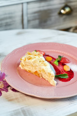 Tiramisu dessert on wooden table. Top view with copy space jpg