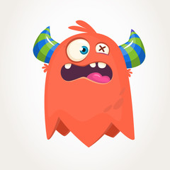 Cute cartoon monster. Surprised flying monster emotion. Halloween vector illustration
