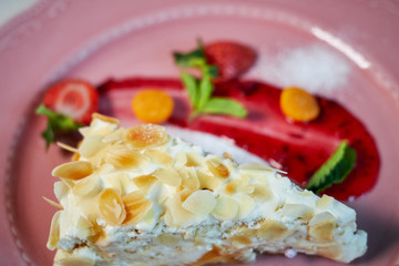 Tiramisu dessert on wooden table. Top view with copy space jpg