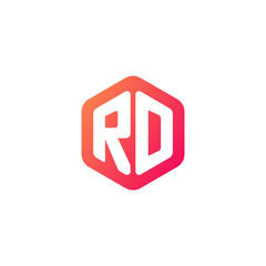 Initial letter rd, rounded hexagon logo, gradient red orange colors	
 
