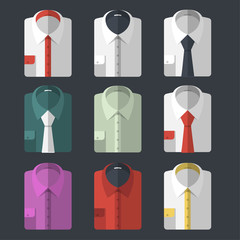 Set of different flat-style shirts. Casual and business-style