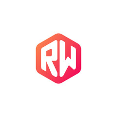Initial letter rw, rounded hexagon logo, gradient red orange colors	
 
