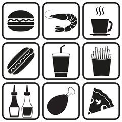 Fast food icon set. Fast food symbols isolated on white background. Vector illustration.