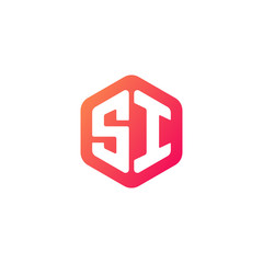 Initial letter si, rounded hexagon logo, gradient red orange colors	
 
