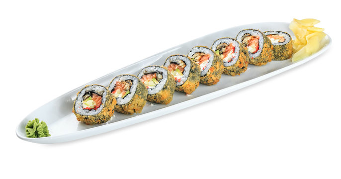 Sushi Patai Roll plate isolated on white