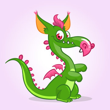 Cute small cartoon dragon. Vector illustration of dragon monster with small wings