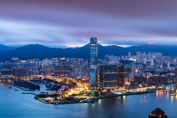 Hong Kong city view from The Peak at twilight - obrazy, fototapety, plakaty