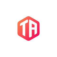 Initial letter ta, rounded hexagon logo, gradient red orange colors	
 
