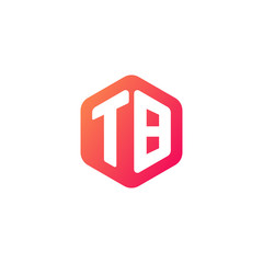 Initial letter tb, rounded hexagon logo, gradient red orange colors	
 
