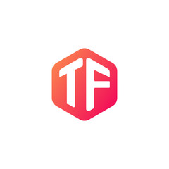 Initial letter tf, rounded hexagon logo, gradient red orange colors	
 
