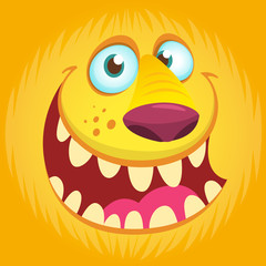Halloween illustration of a monster. Vector illustration of furry orange monster face avatar