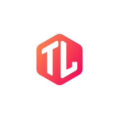 Initial letter tl, rounded hexagon logo, gradient red orange colors	
 
