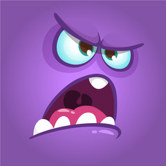 Funny angry cartoon monster face. Halloween illustration. Prints design for t-shirts