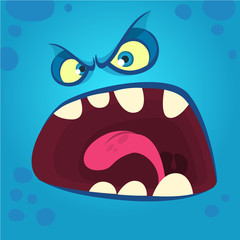 Angry cartoon monster face. Halloween illustration. Prints design for t-shirts