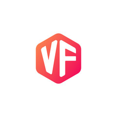 Initial letter vf, rounded hexagon logo, gradient red orange colors	
 
