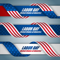 Set of web banners with texts and national flag colors for American Labor day, celebration event; Vector illustration