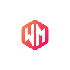 Initial letter wm, rounded hexagon logo, gradient red orange colors	
 
