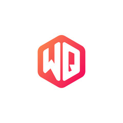 Initial letter wq, rounded hexagon logo, gradient red orange colors	
 
