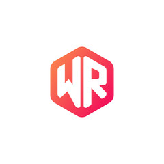 Initial letter wr, rounded hexagon logo, gradient red orange colors	
 
