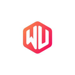 Obraz premium Initial letter wu, rounded hexagon logo, gradient red orange colors 