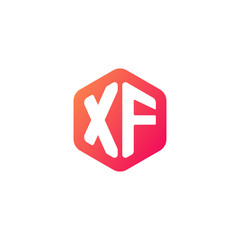 Initial letter xf, rounded hexagon logo, gradient red orange colors	
 
