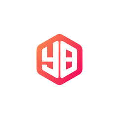 Initial letter yb, rounded hexagon logo, gradient red orange colors	
 
