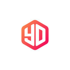 Initial letter yd, rounded hexagon logo, gradient red orange colors	
 
