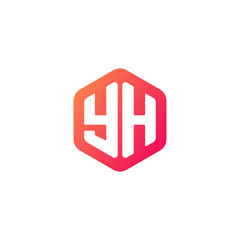 Initial letter yh, rounded hexagon logo, gradient red orange colors	
 
