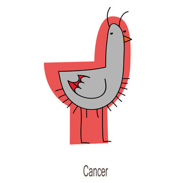 Funny horoscope with duck character. Cancer.