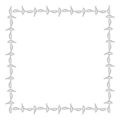 Rectangular frame. Ichthys is a symbol of fish. The ancient acronym of the name of Jesus Christ in Christian religion.  Vector design