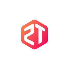 Fototapeta premium Initial letter zt, rounded hexagon logo, gradient red orange colors 
