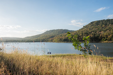 Water in the sea on a bright blue day