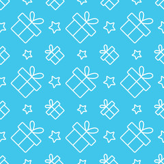 Materiał do szycia gift present with stars line pattern white on blue