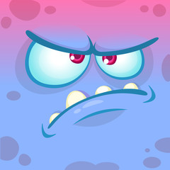 Cartoon angry monster face. Vector Halloween blue monster emotion avatar © drawkman