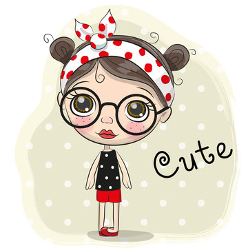 Cute Cartoon Girl with a glasses