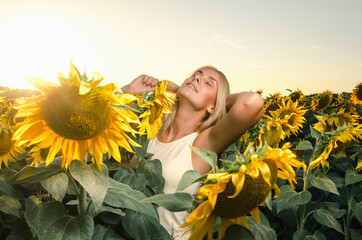 young beautiful woman on field