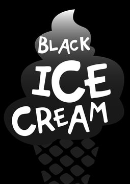 vector poster with black ice cream. Popular and modern postcard, card, picture, flyer, discount flyer