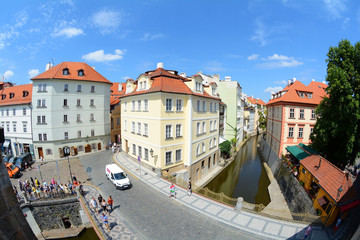 PRAGUE, CZECH REPUBLIC -21 JULY, 2017: View from Charles Bridge on Certovka river (Devil's Channel) in Little Venice in Prague