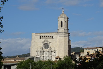 Fototapeta na wymiar Girona, Catalonia, Spain, cathedral view outdoors with blue sky