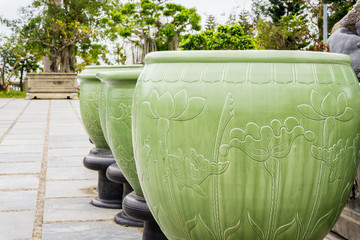 Large round green pots