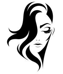 women short hair style icon, logo women on white background