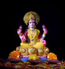Lakshmi - Hindu goddess ,Goddess Lakshmi. Goddess Lakshmi during Diwali Celebration. Indian Hindu Light Festival called Diwali